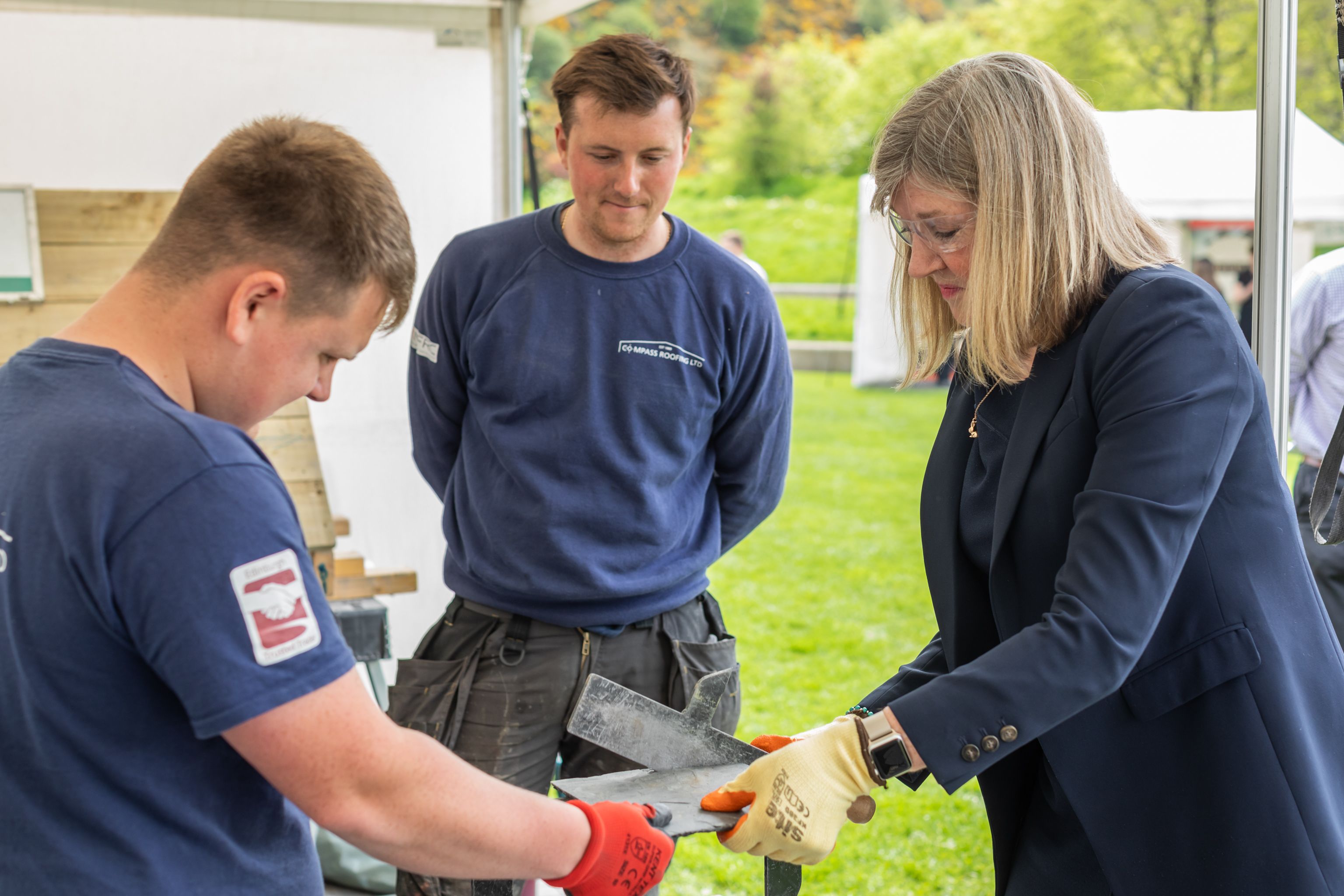 Presiding Officer for the Scottish Parliament, Alison Johnstone, taking part in the retrofitting skills workshop